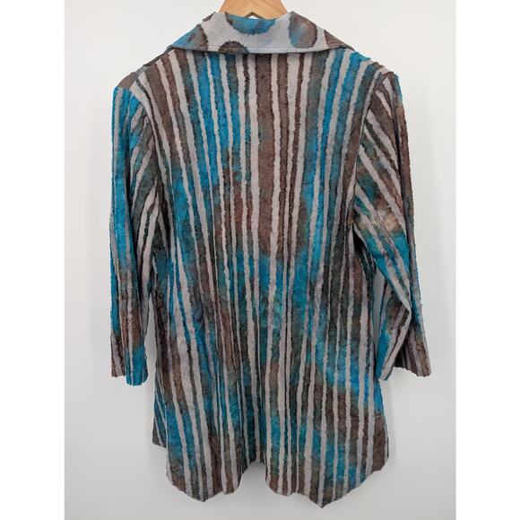 Kamana Blue Brown Textured Stripe Dot Button Front Jacket Medium Artsy Tunic - Picture 3 of 6